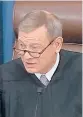  ?? SENATE TELEVISION 2020 ?? Chief Justice John Roberts during the first impeachmen­t trial against President Trump.