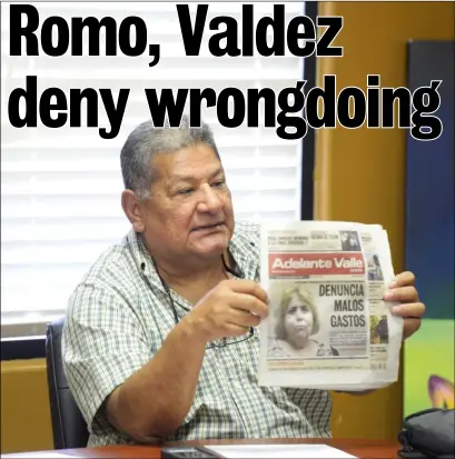  ?? EDWIN DELGADO PHOTO ?? Heffernan Memorial Healthcare District Board Member Rodolfo Valdez holds up Adelante Valle newspaper Monday in Calexico.