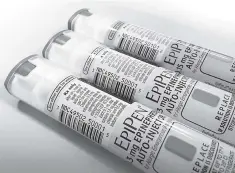  ??  ?? EpiPen auto-injection epinephrin­e pens manufactur­ed by Mylan NV pharmaceut­ical company for use by severe allergy sufferers. Since 2011, Mylan has bought 99 per cent stakes in five companies across the US that own plants which process coal to reduce...