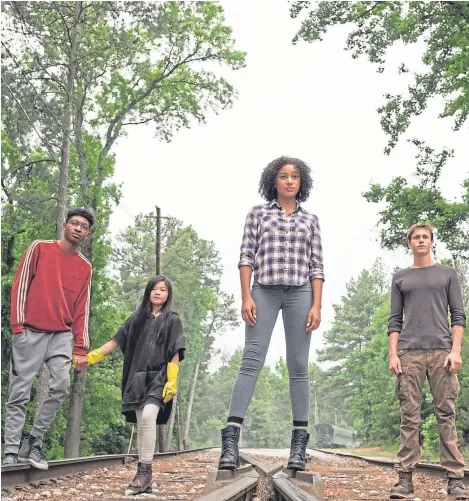  ??  ?? The Darkest Minds stars, from left, Skylan Brooks as Chubs, Miya Cech as Zu, Amandla Stenberg as Ruby Daly and Harris Dickinson as Liam Stewart.