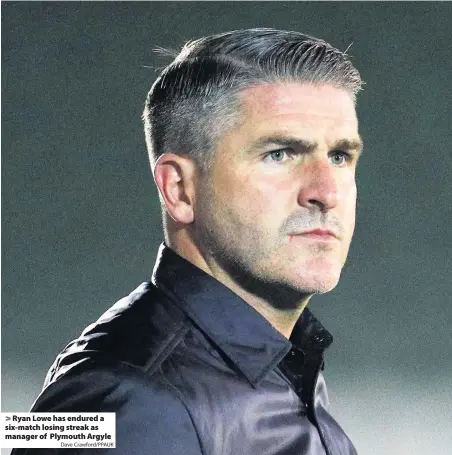  ?? Dave Crawford/PPAUK ?? Ryan Lowe has endured a six-match losing streak as manager of Plymouth Argyle