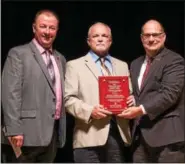  ??  ?? Left to right: Alex Ogeka, interim executive director, Kutztown University Foundation; Dr. Duane Crider; Dr. Kenneth S. Hawkinson, university president.