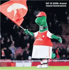  ??  ?? OUT OF WORK: Arsenal mascot Gunnersaur­us.