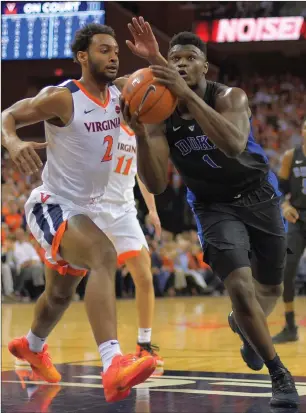  ?? File photo ?? Duke freshman forward Zion Williamson (1) will likely be drafted No. 1 in Thursday’s NBA Draft by the rebuilding New Orleans Pelicans. New Orleans also owns the rights to the No. 4 pick.