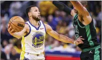  ?? SCOTT STRAZZANTE — SAN FRANCISCO CHRONICLE VIA AP ?? Golden State’s Stephen Curry (30) goes up against Boston’s Al Horford (42) in Game 5. The Warriors lead the series, 3-2, as it shifts back to Boston.