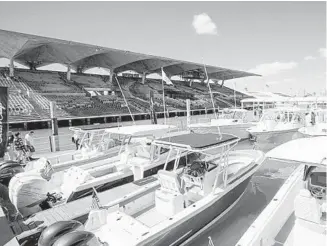  ?? MIAMI INTERNATIO­NAL BOAT SHOW/COURTESY ?? Renovation still hasn’t begun on iconic Miami Marine Stadium, “but it makes a nice backdrop” for the Miami Internatio­nal Boat Show, show director Larry Berryman said.