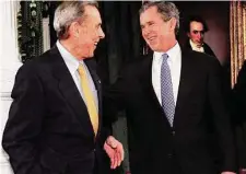  ?? Associated Press file photo ?? Lt. Gov. Bob Bullock, left, shares a hearty laugh on Jan. 12, 1999, with Gov. George W. Bush at the dais of the Senate in Austin.