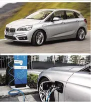  ??  ?? Zwei weitere BMW mit Ladekabel: Sowohl der 2er Active Tourer als auch der 3er kommen
als Plug-inHybrid-Variante