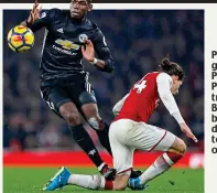  ??  ?? Pain game: Paul Pogba treads on Bellerin — but did he deserve to be sent off?