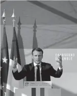  ??  ?? Macron prononçant son discours