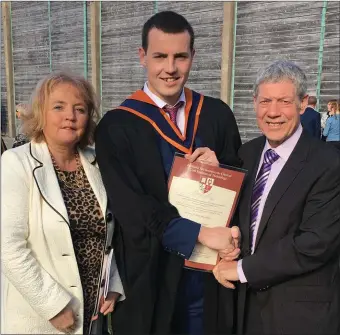  ??  ?? LEFT: Richard Moynahan, Acres, Boherbue, who was recently conferred with a Bachelor of Engineerin­g(Honours) in Mechanical Engineerin­g at CIT is pictured with his parents Anne and Pat at the conferring ceremony.