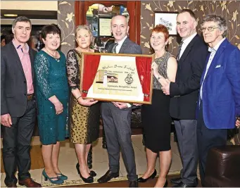  ??  ?? Geraldine Brennan of Tubbercurr­y Chamber of Commerce makes a special Community Recognitio­n Award to Brendan McGowan and Brid Colleran of the Western Drama Festival. Also in photo, Benny Henry and Eileen Davey, Roger McCarrick and Sean Armstrong (Pic;...