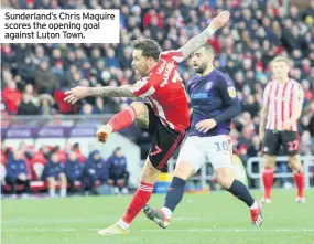  ??  ?? Sunderland’s Chris Maguire scores the opening goal against Luton Town.