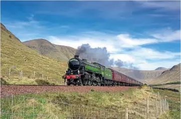  ??  ?? A firm favourite: Thompson B1 class 4-6-0 No. 61306 Mayflower is seen on Steam Dreams’ Highlands and Islands tour departing Horsehoe Curve near Tyndrum en route to Fort William on May 13, 2019. MICHAEL ANDERSON