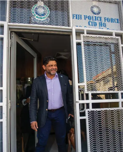  ?? Photo: Leon Lord ?? FijiFirst general secretary Aiyaz Sayed-Khaiyum exiting the CID Headquarte­rs in Suva on January 23, 2023.