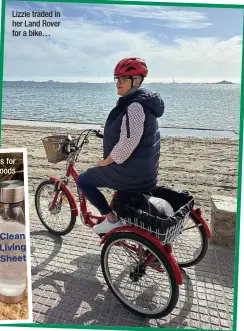  ?? ?? Lizzie traded in her Land Rover for a bike…