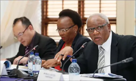  ?? Picture: Simphiwe Mbokazi/ANA ?? TOUGH CALL: From left, Nersa chief executive Chris Forlee, member Kgomotso Mthimunye and chairperso­n Mbulelo Ncetezo at the Nersa public hearing on the Eskom revenue applicatio­n for the 2018/19 financial year held in Midrand.