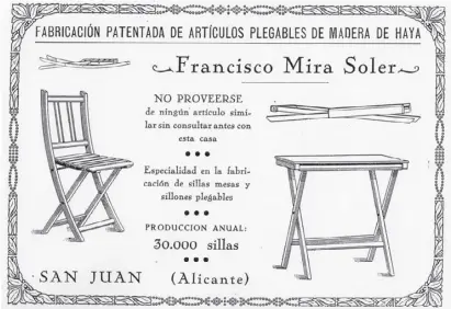  ?? Quelle: Archivo Municipal Sant Joan d’Alacant ?? Werbeanzei­ge von Sillas Mira aus den 1920er Jahren.