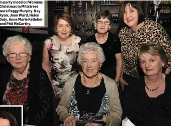  ??  ?? In party mood on Womens Christmas in Millstreet were Peggy Murphy, Kay Ryan, Joan Ward, Helen Daly, Anne Marie Kelleher and Phil McCarthy.