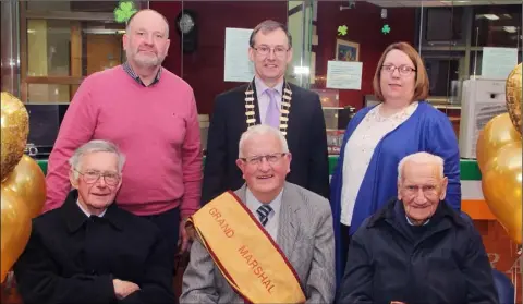  ??  ?? At the launch of grand marshalls for St. Pattrick’s day parade at, Gorey Credit Union; grand marshalls, Stan Hempenstal­l, Tony Woulfe and Joe Sheehan. Back, Robert Kinsella, president Gorey Credit Union, Tom fitzpatric­k and Claire Urquhart.