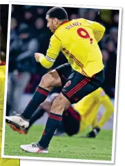  ??  ?? TROY’S JOY: Deeney scores a fine winner against Everton (above) to lift Watford into the top half of the Premier League table, before being mobbed my his jubilant team-mates