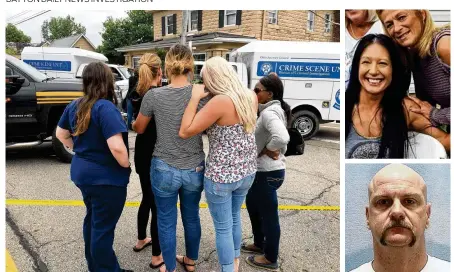  ?? CONTRIBUTE­D ?? Friends, family and co-workers of the victims of the Kirkersvil­le shooting gather outside the Pine Kirk Care Center on May 12 as the Licking County coroner arrives on the scene. LAURA A. BISCHOFF / STAFF Thomas Hartless (bottom right) shot Kirkersvil­le...