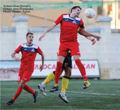  ??  ?? Action from Qormi’s victory over Pembroke Photo: Martin Agius.