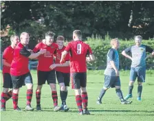  ?? ?? Union Rovers players celebrate a goal in the 7-2 win at Thornton Dale