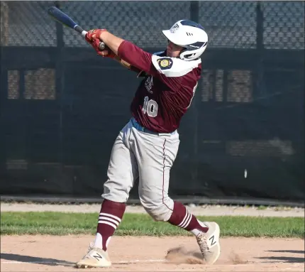  ?? Photo by Jerry Silberman / risportsph­oto.com ?? Navigant Post 85 catcher Jacob Gaudreau, who will be a sophomore at La Salle Academy, hit an RBI double in the third inning to score Woonsocket’s Hezekiah Adeyeye in Navigant’s 2-1 defeat to West Warwick Post Two at McCarthy Field Tuesday.