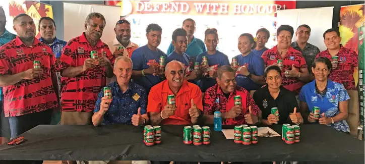  ?? Photo: Grace Narayan ?? Paradise Beverages and Marist rugby club officials during the launching of the Fiji Bitter Marist 7s in Suva on December 14,2018..