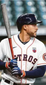  ?? Karen Warren / Staff photograph­er ?? Astros outfielder George Springer became a SAY spokespers­on after speaking openly about his stutter.