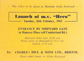  ??  ?? Peter Hobday’s invitation to the launch of M.V. Hero