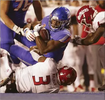  ?? The Times-News via AP / DREW NASH photo ?? Boise State running back Alexander Mattison 24-17 victory over Fresno State on Friday. carries the ball during the Broncos’