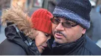  ?? ANDRES KUDACKI/AP ?? Betty Rodriguez and her husband, Joel Rodriguez, residents of the New York City building where 12 people died in a fire Thursday, talk to the media Friday.