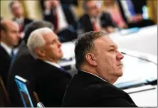  ?? DOUG MILLS/THE
NEW YORK TIMES ?? Secretary of State Mike Pompeo on Wednesday characteri­zed probes of his conduct in various areas as “crazy stuff” but said it was not a factor in the decision to fire State Department Inspector General Steve Linick.