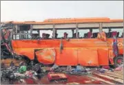  ?? HT PHOTO ?? The tourist bus was carrying students from Alok Bharti Vidyalaya of Kotli town in Himachal’s Mandi district.