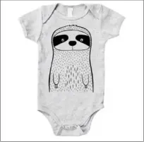  ??  ?? Unisex onesie, hand printed with original artwork using non-toxic, water-based ink, The Wild Kids Apparel, $28.