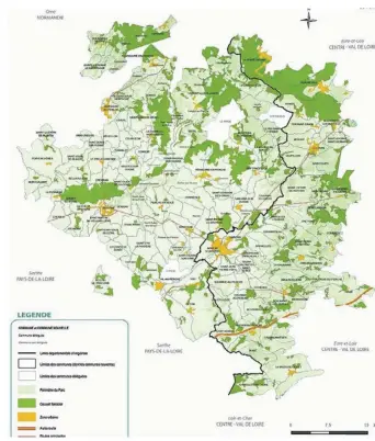  ??  ?? Carte du Parc naturel régional du Perche avant janvier 2018.