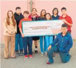  ??  ?? Students from Taylor Middle School donate the proceeds from their fundraiser to the UNM Comprehens­ive Cancer Center.