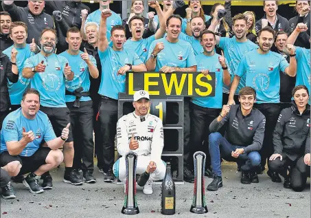  ??  ?? Mercedes’ Lewis Hamilton (centre) won the last race at the Baku City Circuit in Azerbaijan but the Briton admitted that luck played a part in his victory. GETTY IMAGES