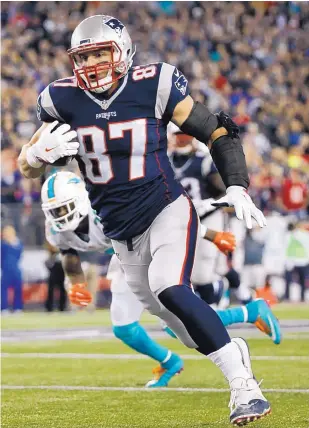  ?? THE ASSOCIATED PRESS FILE ?? New England tight end Rob Gronkowski was the Patriots’ leading receiver this season with 1,176 yards. He lines up all over the field to take advantage of physical mismatches.