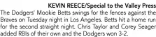  ??  ?? KEVIN REECE/Special to the Valley Press
The Dodgers’ Mookie Betts swings for the fences against the Braves on Tuesday night in Los Angeles. Betts hit a home run for the second straight night. Chris Taylor and Corey Seager added RBIs of their own and the Dodgers won 3-2.