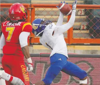  ?? STUART DRYDEN/FILES ?? Receiver Trivel Pinto starred for the UBC Thunderbir­ds back in 2018 and has the ability to return kicks as well, all of which likely played into the Stampeders’ decision to draft him 12th overall Thursday.