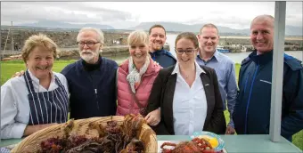  ??  ?? Pictured at the filming at Mullaghmor­e were Eithne O’Sullivan from Eithna’s by the Sea; Jimmy Kinahan and Bernie Penston, actors; Daragh Anglim, Fáilte Ireland; Grainne McMahon, The Pier Head Hotel; Pat Market, the Beach Hotel. Daragh Anglim, Fáilte...