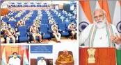  ?? —ANI ?? PM Modi interacts with the IPS probatione­rs during the Dikshant Parade at Sardar Vallabhbha­i Patel National Police Academy, through video conferenci­ng, in New Delhi on Friday.