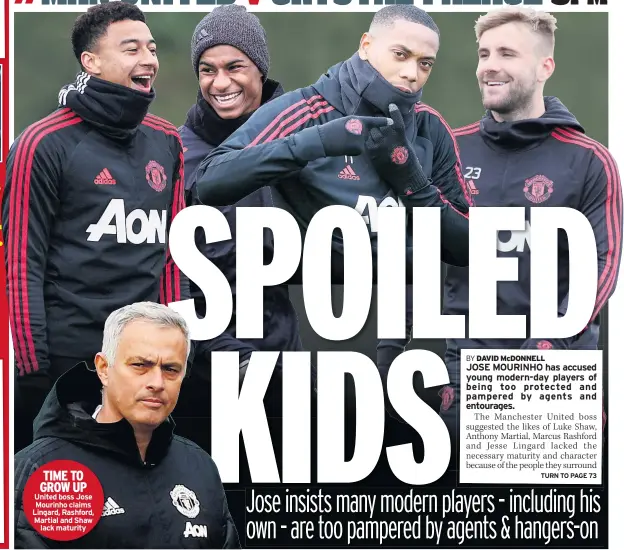  ??  ?? TIME TO GROW UP United boss Jose Mourinho claims Lingard, Rashford, Martial and Shaw lack maturity