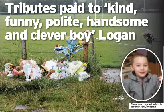  ??  ?? Logan Williamson
Flowers and toys left in tribute at Pandy Park, Bridgend