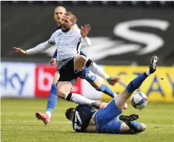  ??  ?? Conor Hourihane is fouled by Preston’s Benjamin Whiteman.