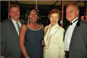  ??  ?? Patrick Plunkett and Miss Montco 2017 Shonda Goodwin, meet up with Kimmel Center President and CEO Anne Ewers and her spouse, Fred Hagen.