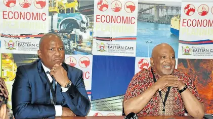  ?? Picture: SISONKE MAVA KAKANA ?? SERIOUS MATTERS: At the provincial investment conference are finance, economic developmen­t, environmen­tal affairs and tourism MEC Oscar Mabuyane, left, and presidenti­al investment envoy Mcebisi Jonas